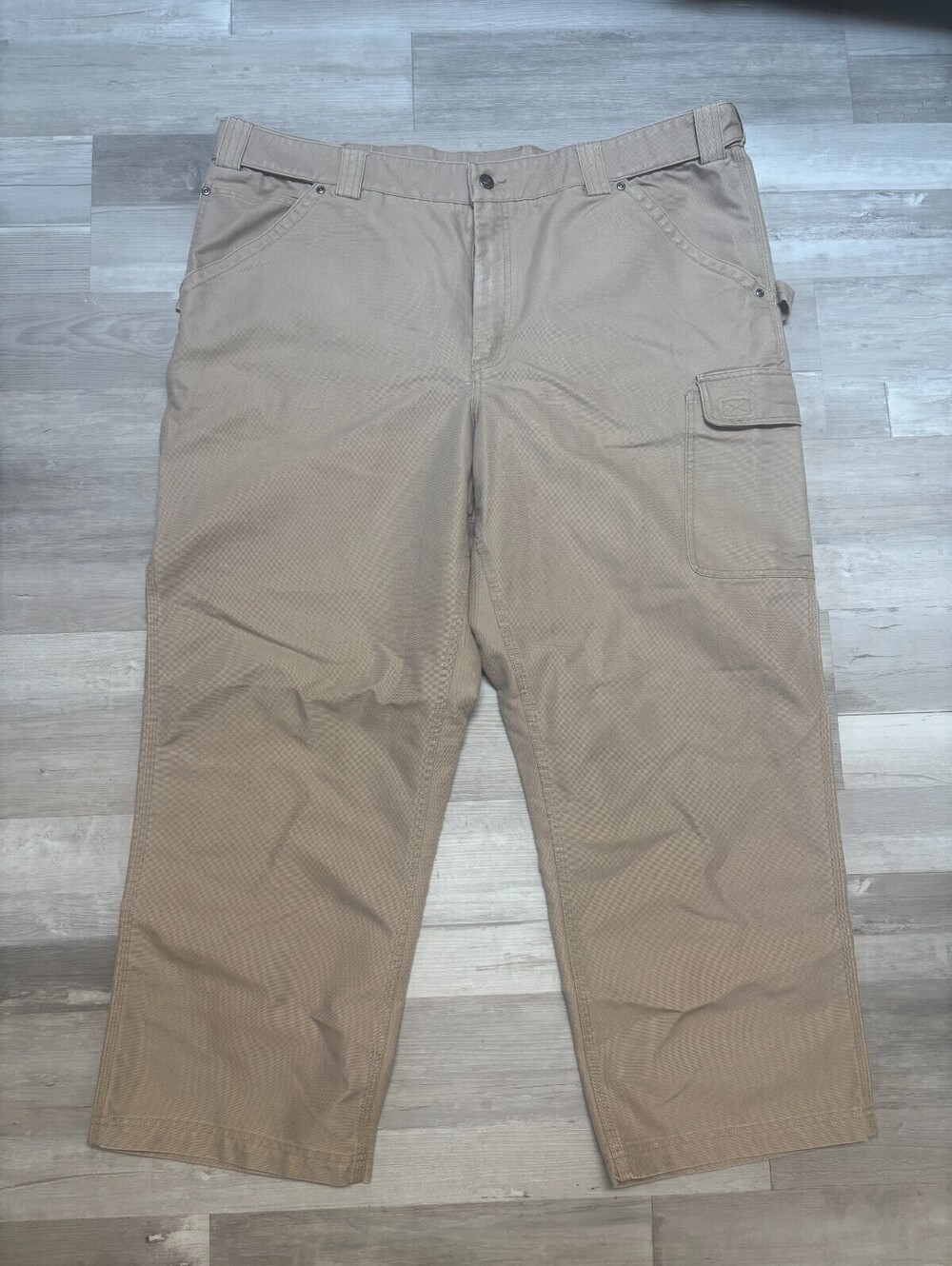 Duluth Trading Co Men’s 46x30 Tan Cargo Work Pants Utility Carpenter Cotton